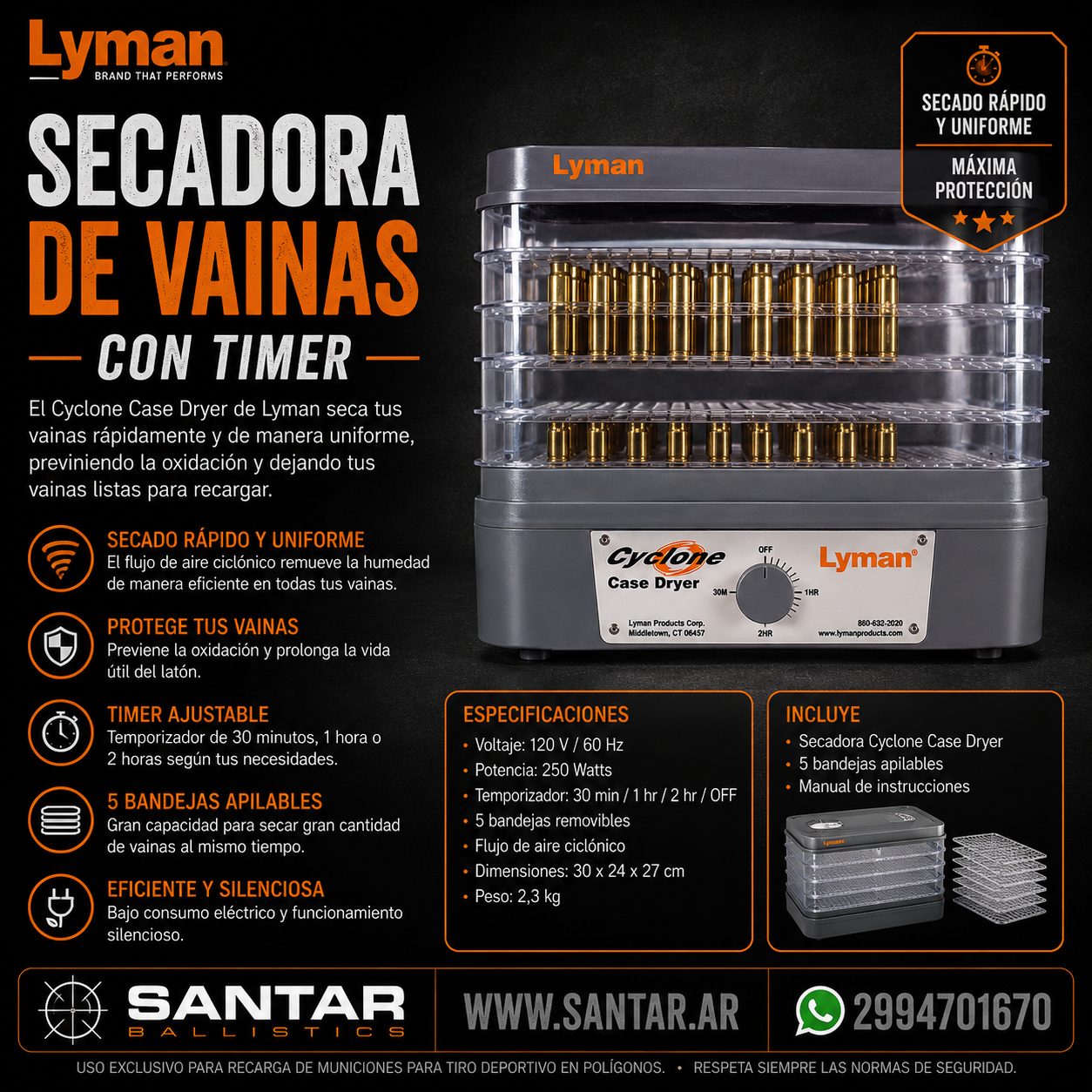 Secadora de vainas Lyman - Cyclone - Santar Ballistics