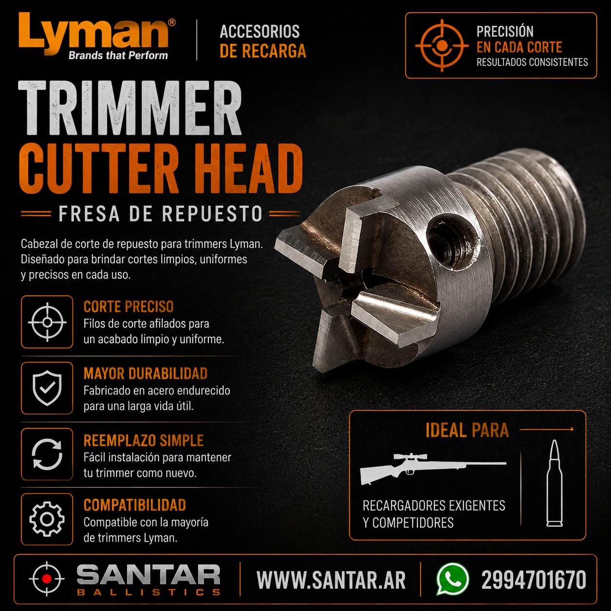 Lyman Trimmer fresa repuesto - Cutter Head - Santar Ballistics