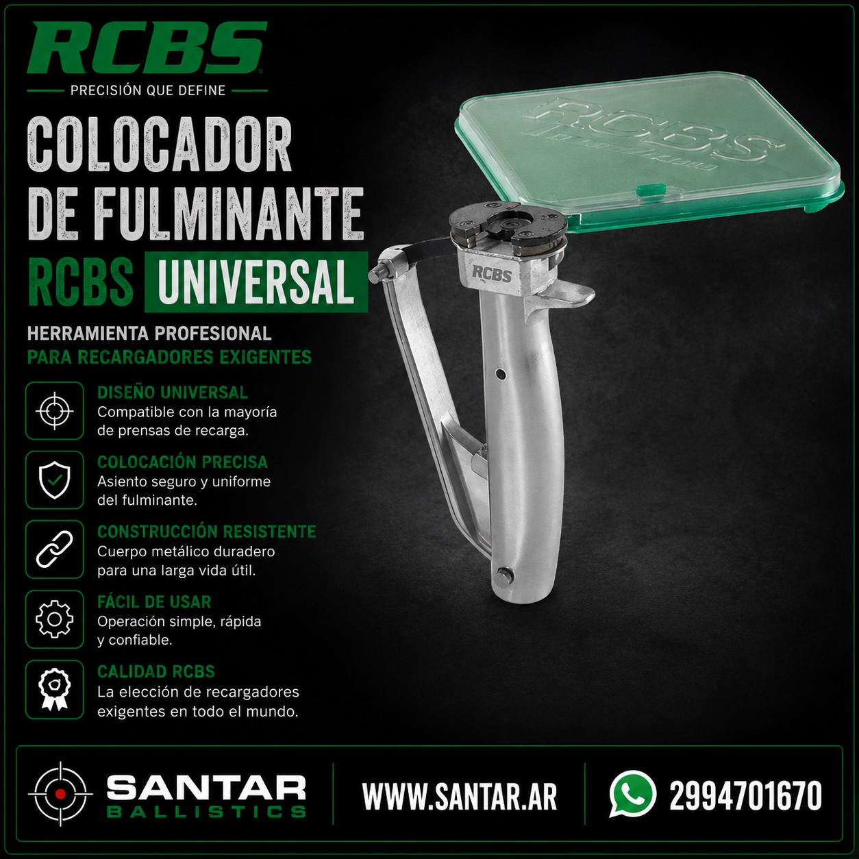 Colocador de Fulminante RCBS Universal - Santar Ballistics