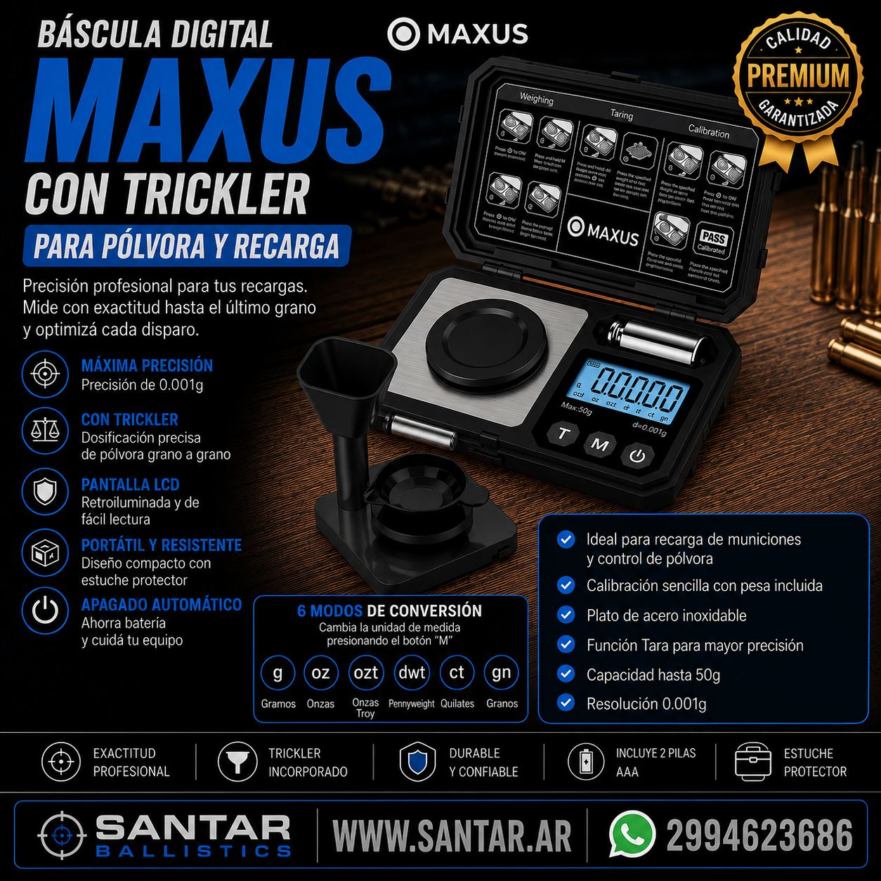 Báscula digital de Con trickler MAXUS - Santar Ballistics