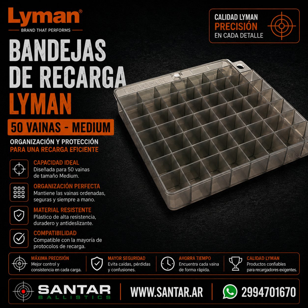 Bandejas de recarga Lyman 50 vainas - Medium - Santar Ballistics