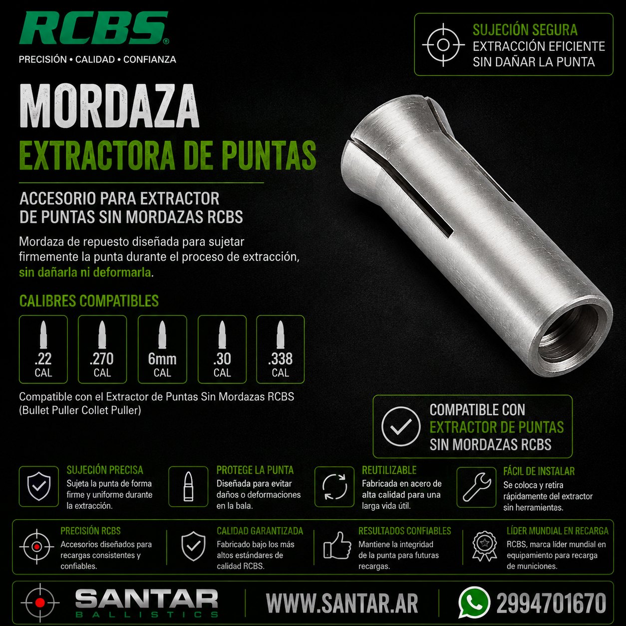 RCBS MORDAZA EXTRACTORA DE PUNTAS .270 CAL - Santar Ballistics