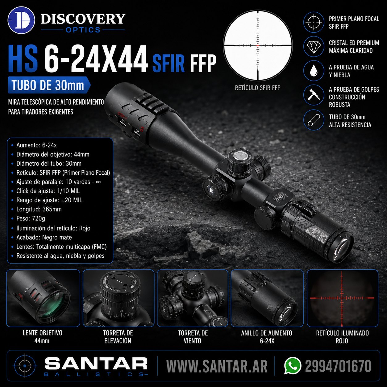 Mira DISCOVERY OPTICS HS 6-24X44 SFIR - tubo de 30mm - Santar Ballistics