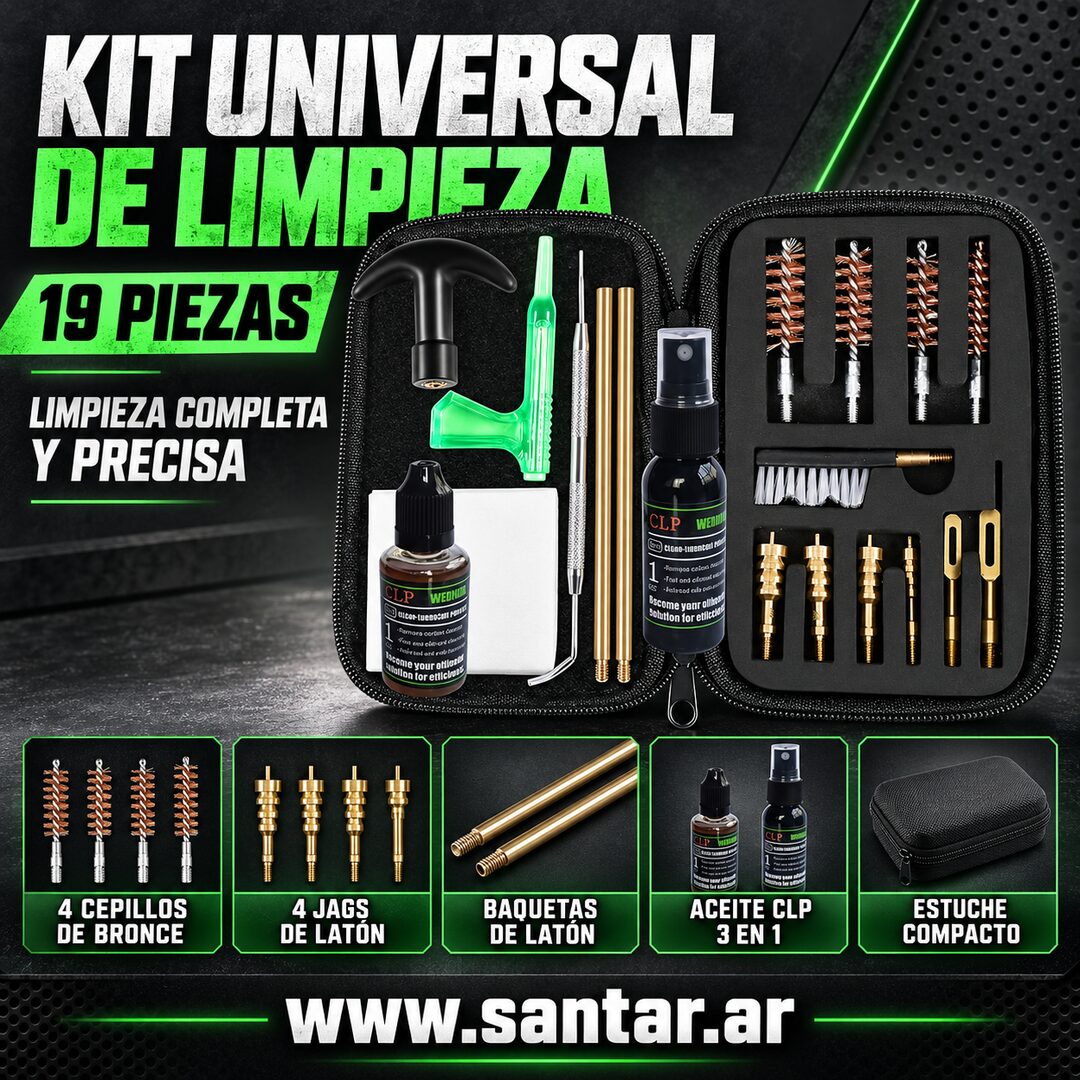 Kit universal de limpieza de pistola para calibre .22/.357/.38/9mm/.40/.45, vástago de latón y cepillo de orificio de cobre, aceite de limpieza de pistola CLP, protector lubricante limpiador - Santar Ballistics