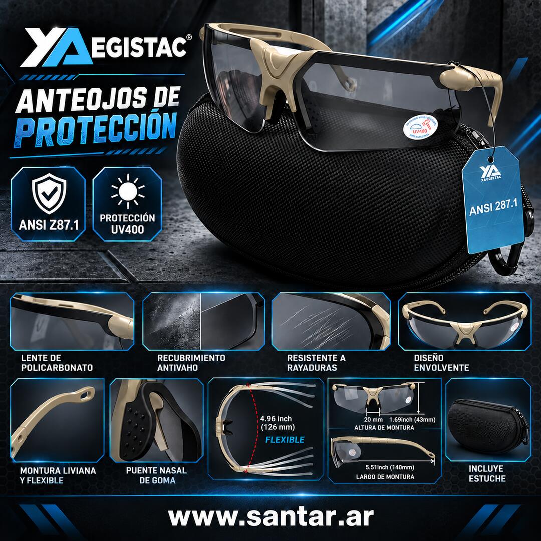 Gafas de tiro xaegistac con funda de seguridad negro/arena/marron - Santar Ballistics
